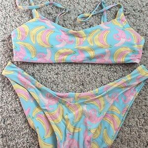 Banana Print Bikini Set - Blue and Pink